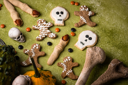 Halloween scary gingerbread cookies for partyの写真素材