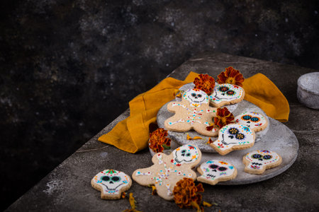 Mexican Halloween Dia de los Muertos cookiesの写真素材