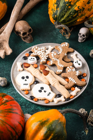 Halloween scary gingerbread cookies for partyの写真素材