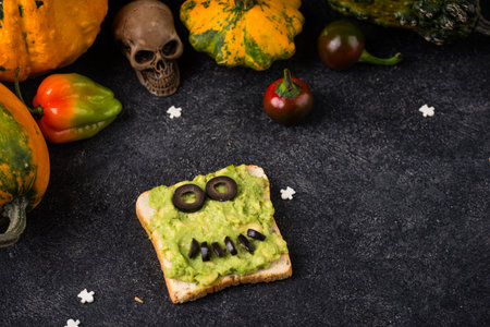 Halloween food for children, monsters toastsの写真素材