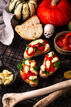 Halloween sandwich with skull from cheeseの写真素材