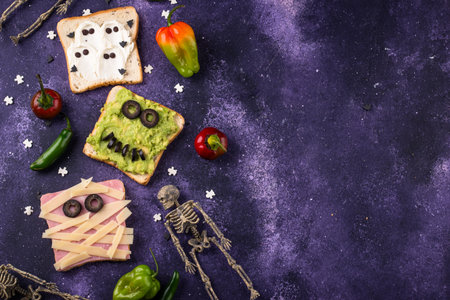 Halloween food for children, monsters toastsの写真素材