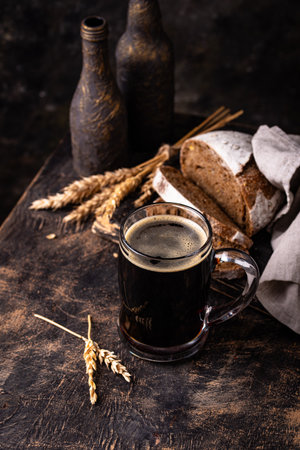 Glass of fresh bread kvass drinkの写真素材