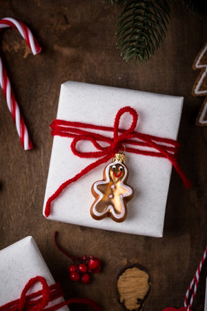 Christmas background with gift boxの写真素材