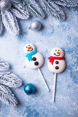 Christmas candy marshmallow in shape of snowmanの写真素材