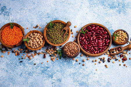 Beans, lentils, soybean, pea and chickpeaの写真素材