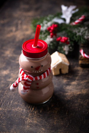 Hot chocolate or cocoa in shape of snowman
