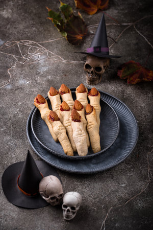 Halloween cookies in shape of witch fingerの写真素材