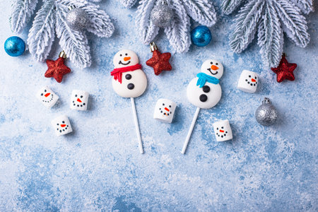 Christmas candy marshmallow in shape of snowmanの写真素材