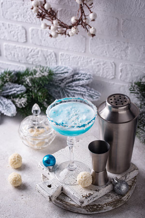 Christmas cocktail with blue curacaoの写真素材