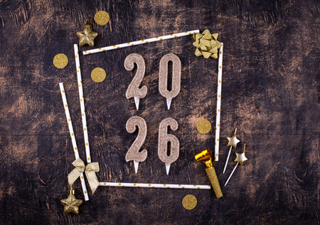 2026 New year background with golden decorationの写真素材