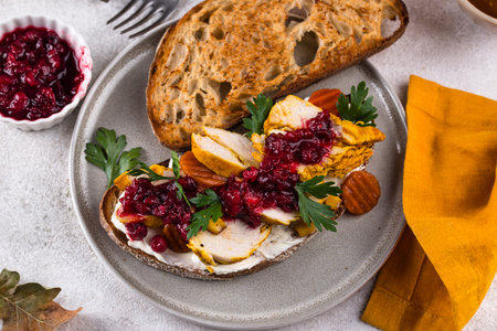 Leftover Thanksgiving day sandwich with turkeyの写真素材