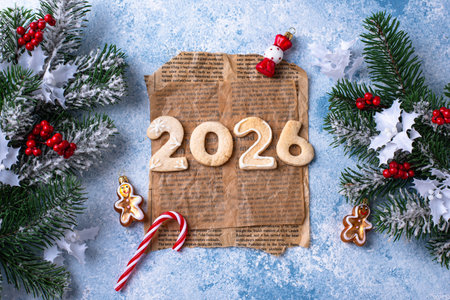 Festive New Years cookies in the shape of 2026