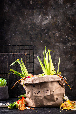 Vegetable waste for making compost. Zero waste conceptの写真素材
