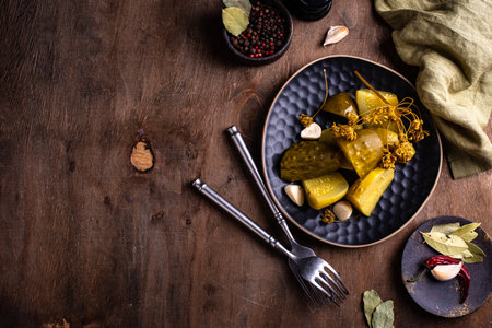 Bowl of pickled marinated cucumbersの写真素材