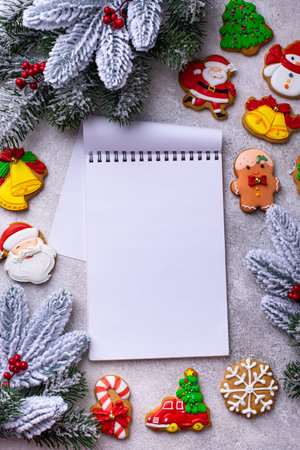 Homemade Christmas gingerbread cookies with Icingの写真素材