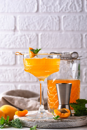 Fresh apricot Bellini cocktail with mintの写真素材