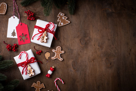 Christmas background with gift boxの写真素材