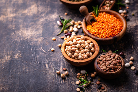 Beans, lentils, soybean, pea and chickpeaの写真素材