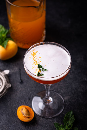 Fresh apricot cocktail martini with mintの写真素材