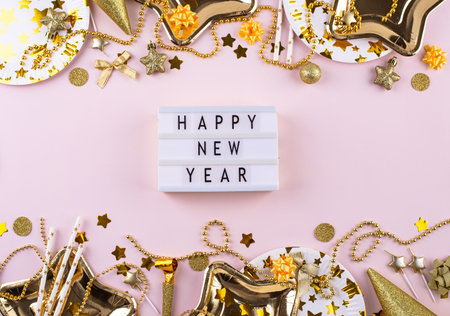 New year background with golden decorationの写真素材