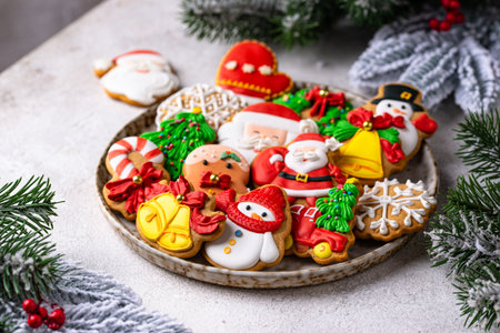 Homemade Christmas gingerbread cookies with Icingの写真素材