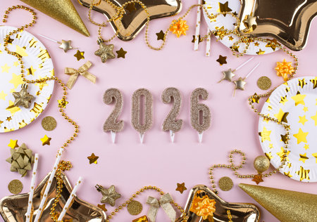 New year background with golden decorationの写真素材