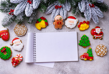 Homemade Christmas gingerbread cookies with Icingの写真素材