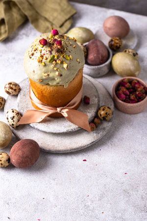 Traditional Easter cake kulich with pistachio