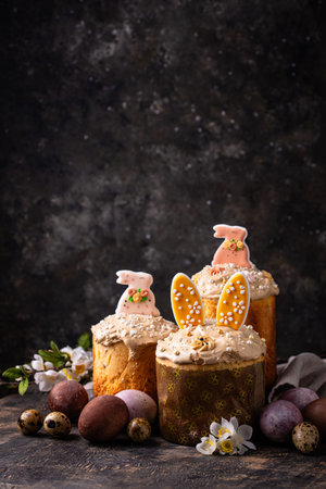 Traditional Easter cake kulich and eggs