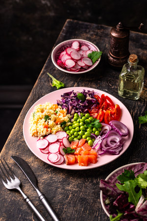 Balanced healthy bowl with vegetablesの写真素材
