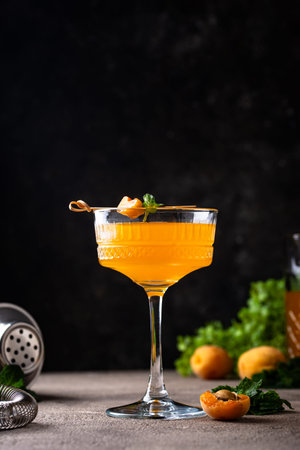 Fresh apricot Bellini cocktail with mintの写真素材