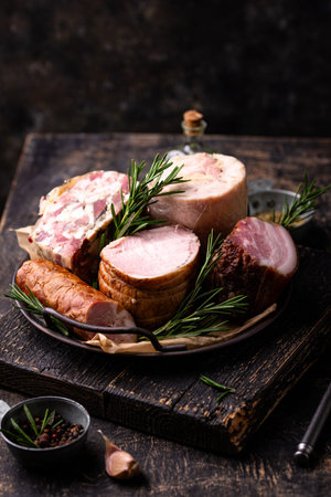 Different meat, sausages, ham and smoked porkの写真素材