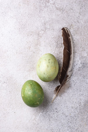 Easter eggs painted with natural dyeの写真素材