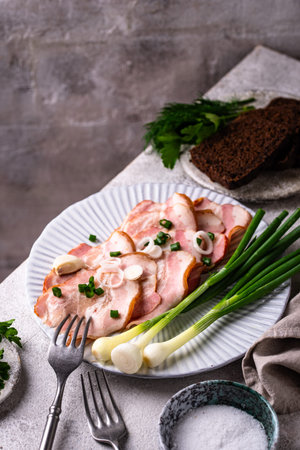 Sliced boiled smoked pork or hamの写真素材