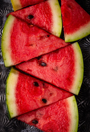 Fresh juicy sliced watermelon close upの写真素材