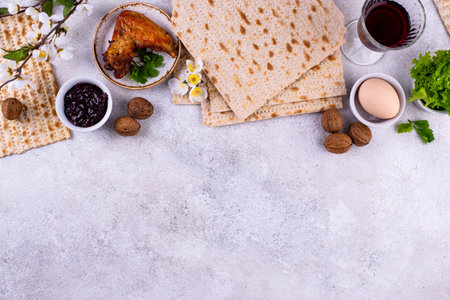 Traditional Passover Seder plate with symbolic foods. Symbolic of Jewish holiday Pesah.の写真素材