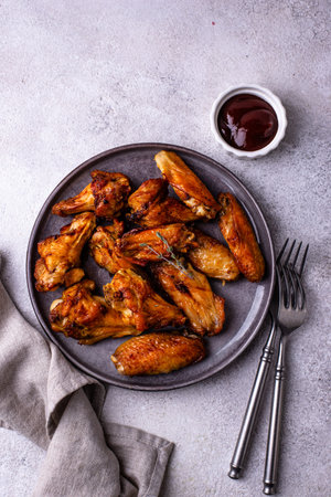 Roasted chicken wings in spicy sauceの写真素材