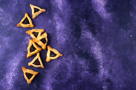 Jewish Purim festive cookies Hamantaschenの写真素材