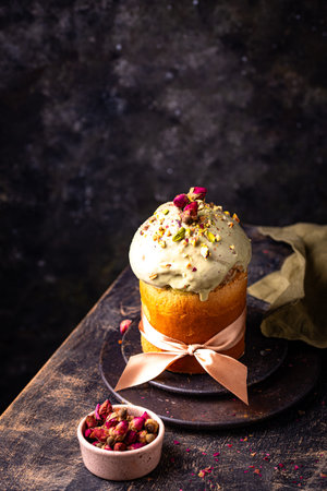 Traditional Easter cake kulich with pistachioの写真素材
