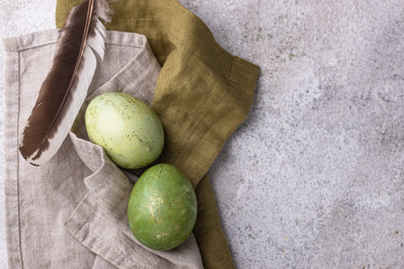 Easter eggs painted with natural dyeの写真素材