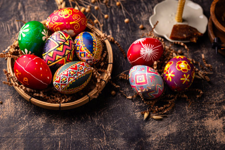 Traditional Ukrainian painting Easter eggsの写真素材