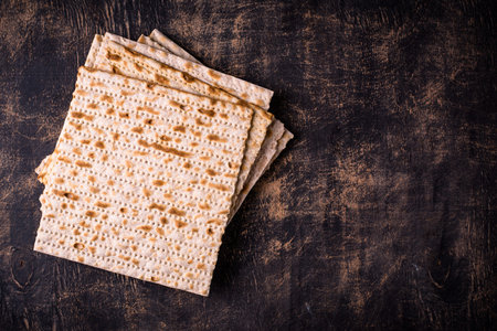 Traditional Jewish bread matzo for Passoverの写真素材