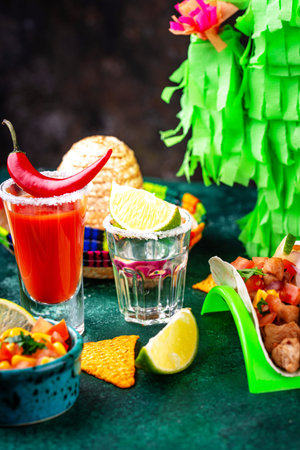 Cinco de Mayo concept with traditional Mexican foodの写真素材