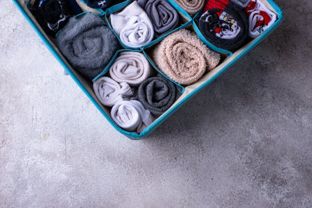 Decluttering concept. Organizing sock storage