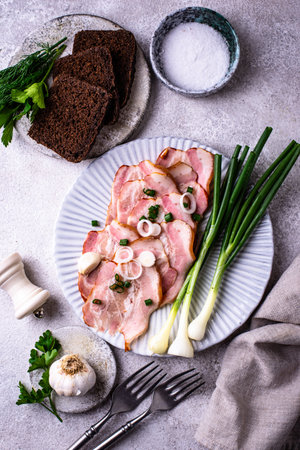 Sliced boiled smoked pork or hamの写真素材