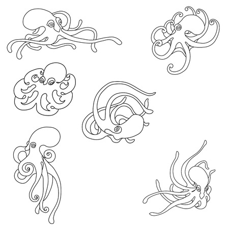 Coloring Set with octopus' figures in vectorのイラスト素材