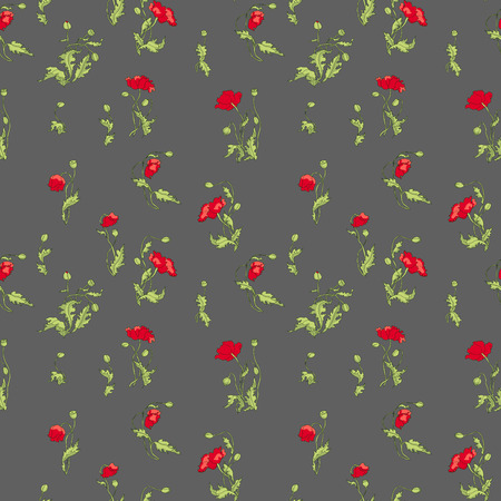 Bright colorful pattern with Poppy flowers in different forms.のイラスト素材
