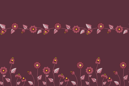 Set of 2 seamless patterns of flowers from the meadow in tawny port color paletteのイラスト素材