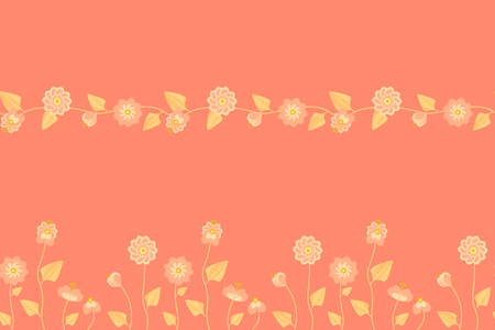 Set of 2 seamless patterns of flowers from the meadow in red pastel color paletteのイラスト素材